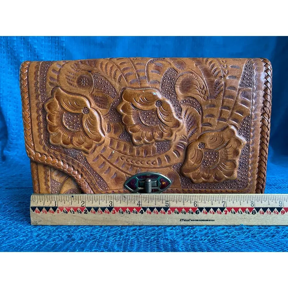 Vintage leather purse reversible hand tooled - Picture 9 of 9